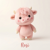 Rosi — Kuh pink, aufrechtes Plüschtier mit hängenden Armen und Beinen
