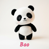 Bao — Panda, aufrechtes Plüschtier mit hängenden Armen und Beinen